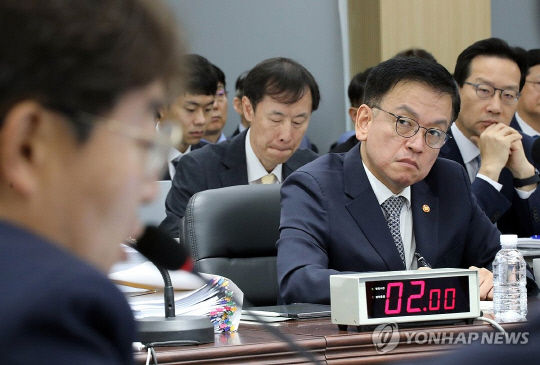 최상목 부총리 겸 기획재정부 장관이 10일 오전 정부세종청사에서 열린 국회 기획재정위 국정감사에서 위원의 질의를 듣고 있다. [연합뉴스]